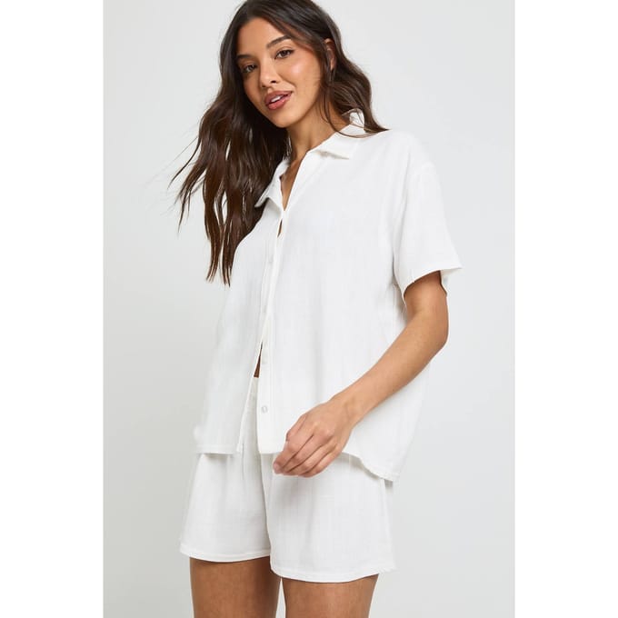 boohoo Dames Linnen-look Strandshort | Wit | Maat: 44