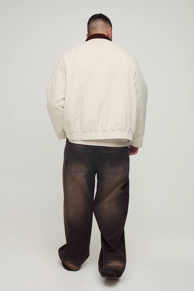 Plus Cord Contrast Kraag Oversized Fit Gewatteerde Jas | Ecru | Size 2XL