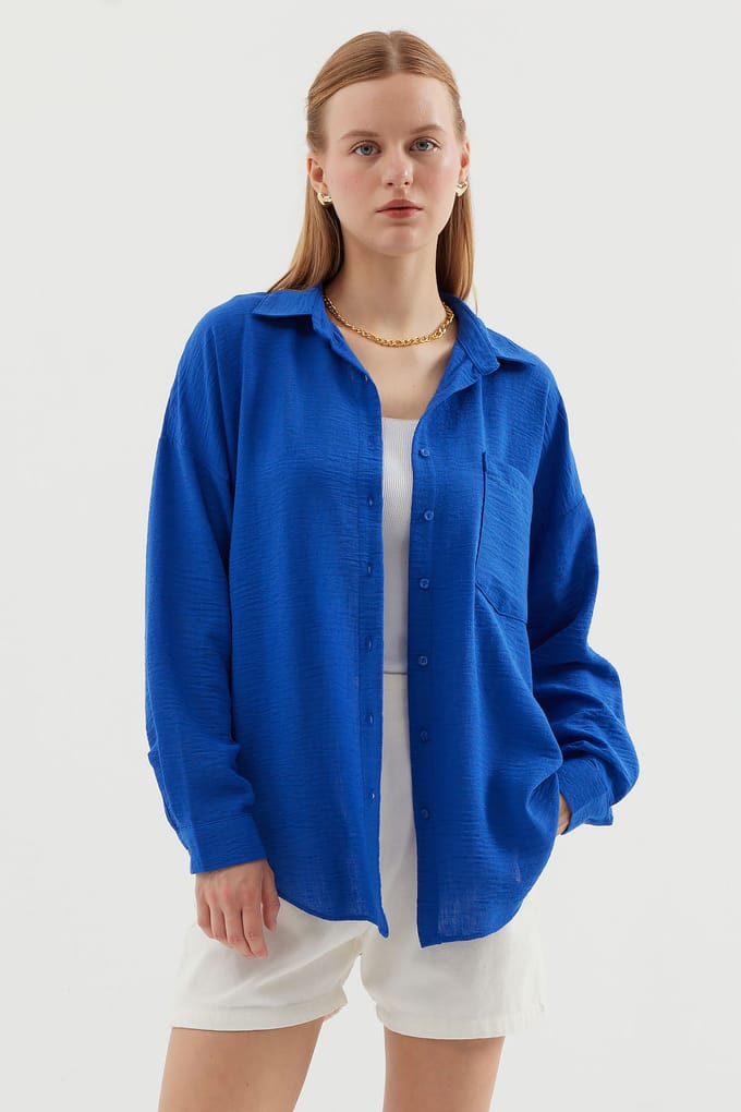 Linnen Gemixt Shirt met Knopen Sluiting