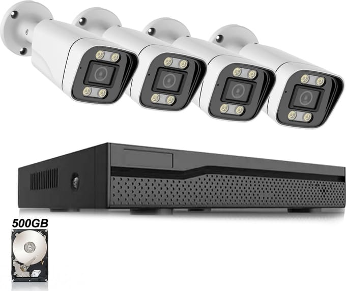 Teceye Compleet Camera Beveiliging Set met 4x POE Camera - Beveiligingscamera - Beveiligingscamera binnen - Beveiligingscamera buiten - CCTV Camera systeem - Beveiligingscamera set - Bewakingscamera set