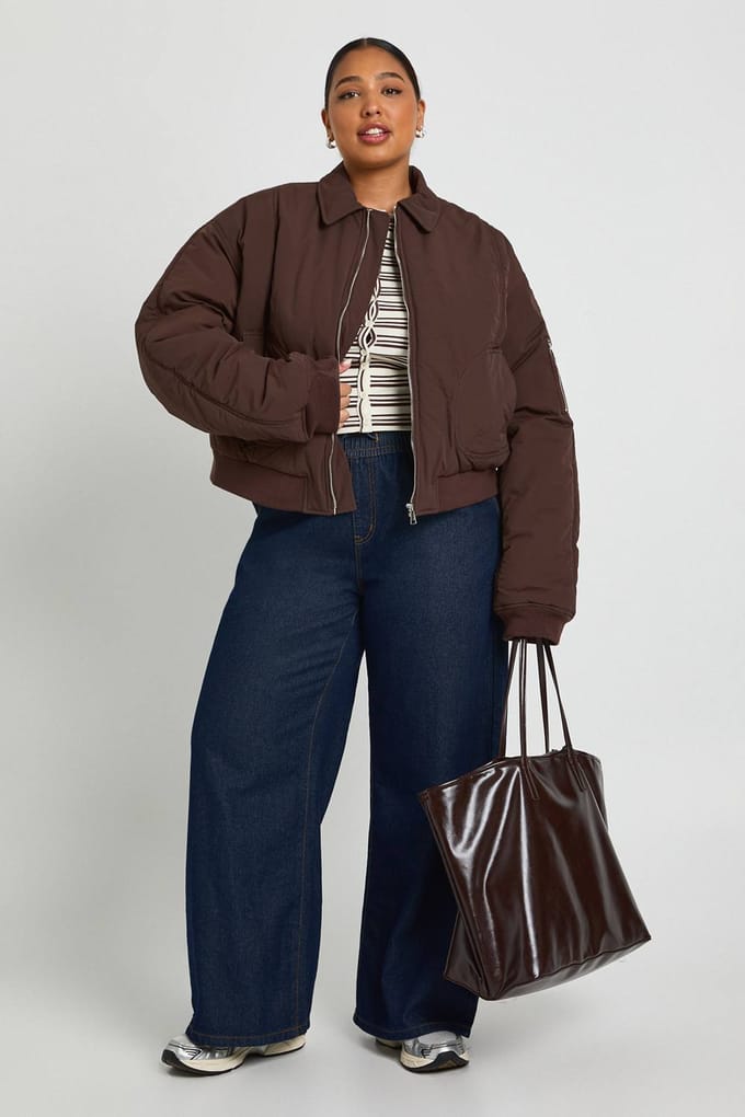 boohoo Dames Plus Gewatteerde Bomberjack | Chocolate | Maat: 16