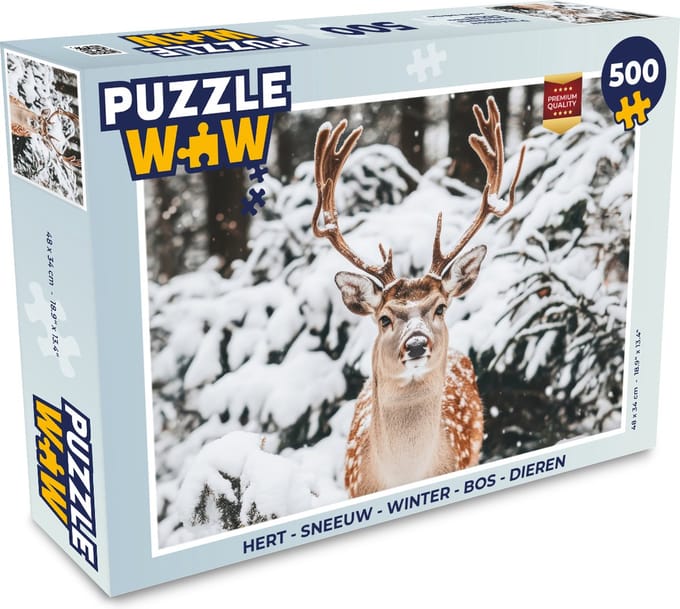 Puzzel Hert - Sneeuw - Winter - Bos - Dieren - Legpuzzel - Puzzel 500 stukjes