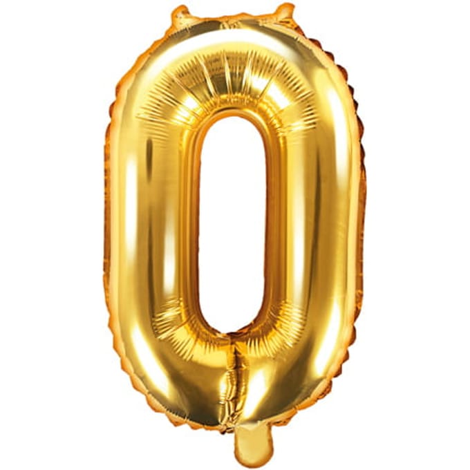 Partydeco - Folieballon nummer 0 Goud 35 cm
