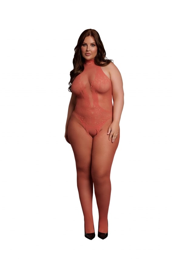Le Desir - Bodystocking van visnet en kant - Sunset Glow Plus Size