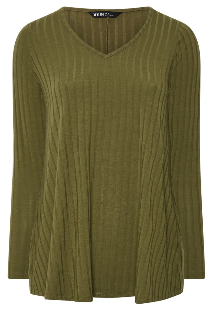 Yours Khakigroen Tshirt Met Diepe Vhals Size 48