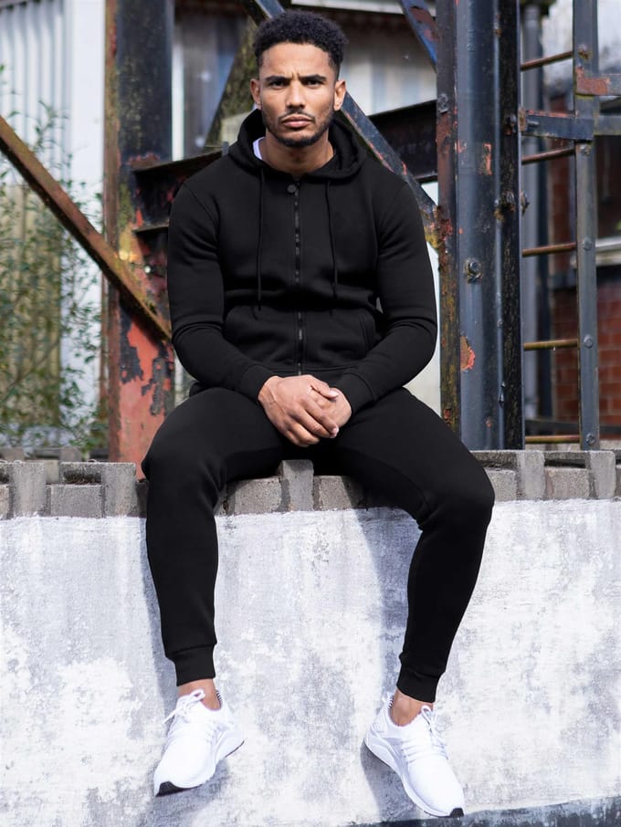 Enzo | Heren Zip Up Hoodie Tracksuit Set - Zwart