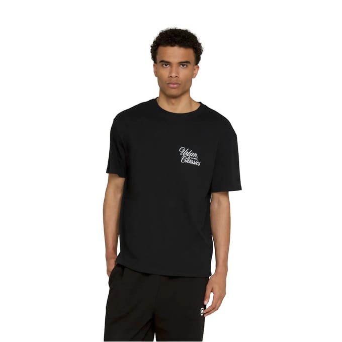 Urban Classics - Flow Script Logo Loose Dames Tshirt - S - Zwart
