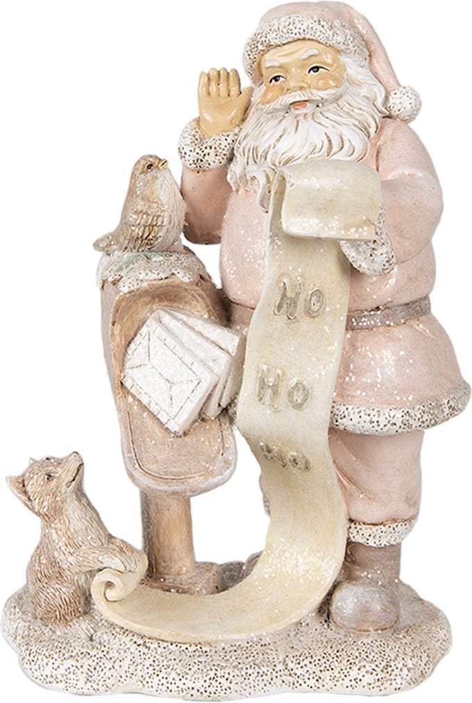 Clayre & Eef Beeld Kerstman 11x8x15 cm Roze Polyresin Kerstdecoratie