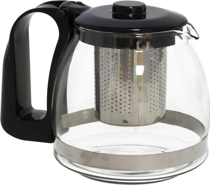 Gerimport Theepot met thee infuser/theefilter - glas - 700 ml - zwart