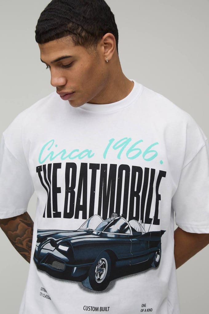 Het Batmobile Oversized Licentie Print T-shirt | White | Size Small