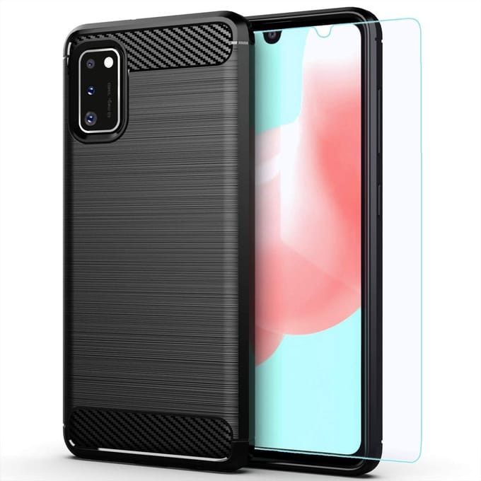 Geschikt voor Samsung Galaxy A41 Geborsteld hoesje / Brushed tpu Zwart & 2Pack Screenprotector