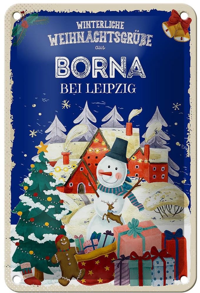 Blechschild Weihnachtsgrüße BORNA bei Leipzig Geschenk Schild 12x18cm