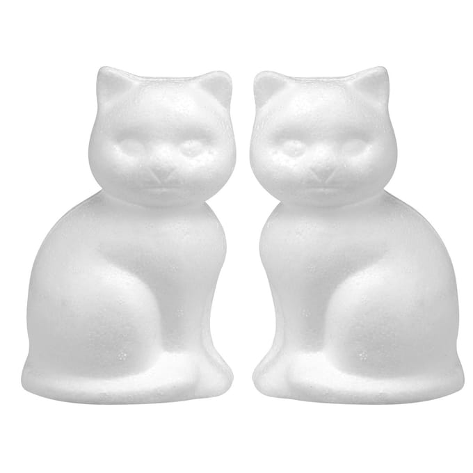 Glorex Piepschuin kat - 2x - hobby vormen - poes - 13 cm - styrofoam
