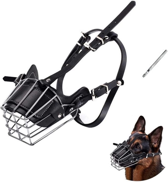 Verstelbare Metalen Muilkorf voor Grote Honden - Mandmodel met Leren Riem