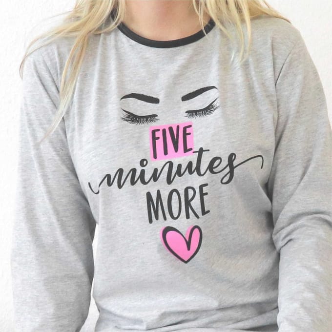Temptation Dames Nachthemd - Bigshirt - Five minutes more Tekst - Licht Grijs - Maat M