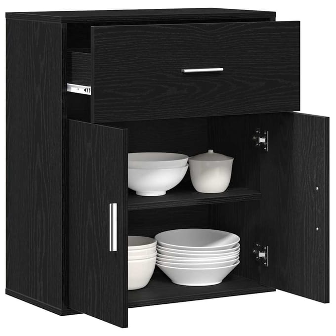 vidaXL - Dressoir - Zwart - Eiken - 60 - x - 31 - x - 70 - cm - Bewerkt - hout