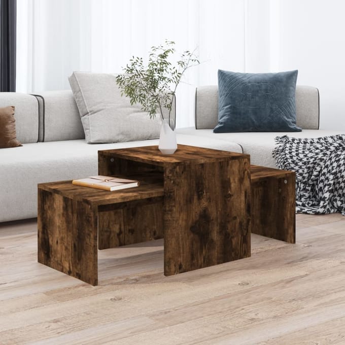 vidaXL - Salontafelset - 100x48x40 - cm - bewerkt - hout - gerookt - eikenkleurig