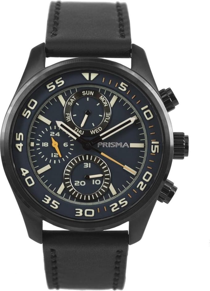Prisma Aviator Herenhorloge edelstaal zwart P.1826