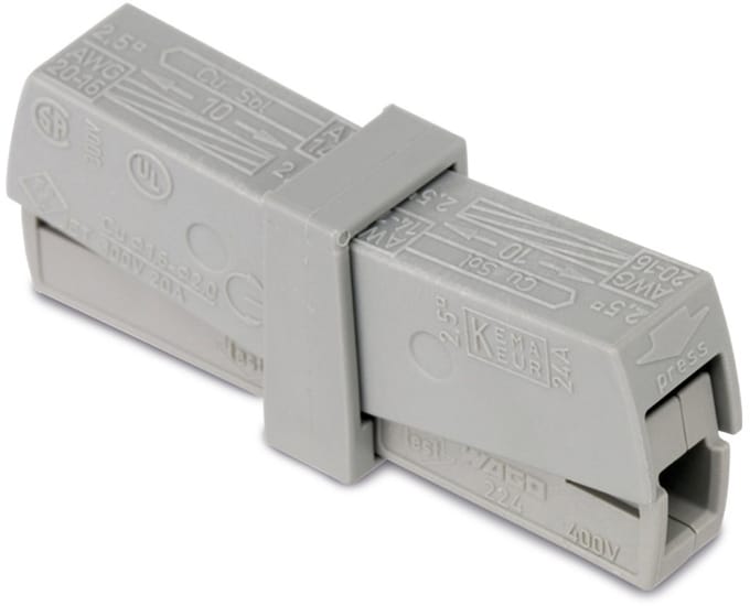 WAGO 224-201 Lampklem Flexibel: - Massief: 0.5-2.5 mm² 50 stuk(s) Grijs