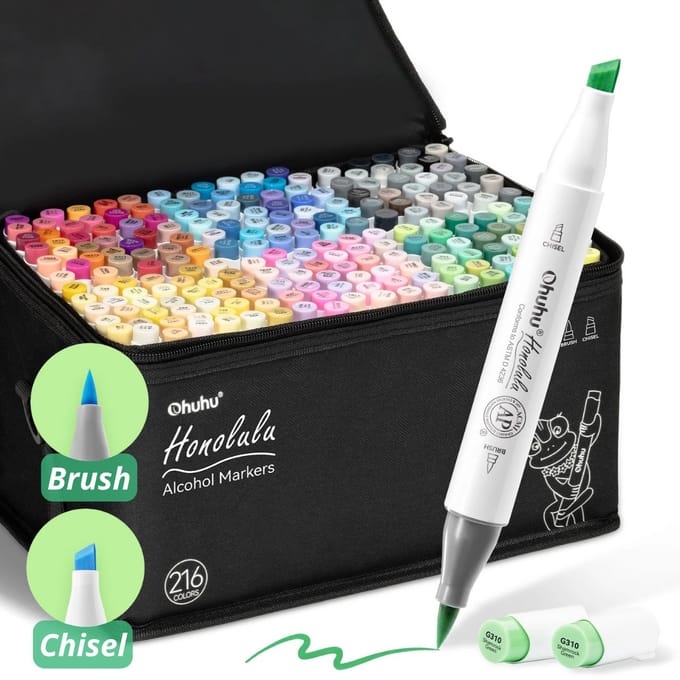 Ohuhu - Honolulu Brush & Chisel - Alcohol Art Markers - 216 kleuren