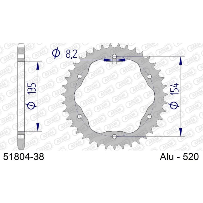 Aluminium tandwiel achter Afam 520 38 dents