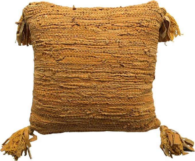 Rocaflor - kussen - leer - geel - gerecycled - 45x45 cm - vierkant