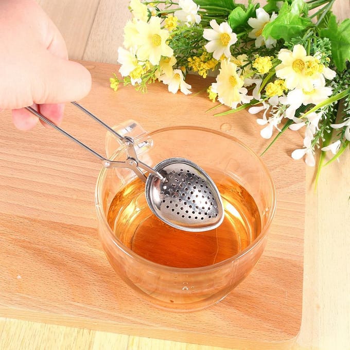 Roestvrijstalen losse thee-infuser, bladzeef, filter, diffuser, kruiden, waterdruppelknijper white