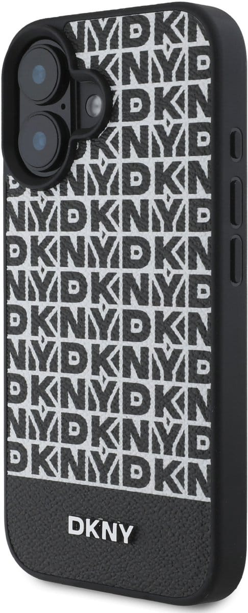 DKNY - Backcover iPhone 16 Plus - PU Leather Stripe - MagSafe - Zwart