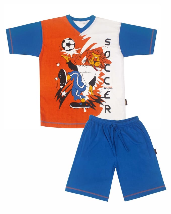 Blue Docks Jongens Voetbal Shortama Set -Oranje & Blauw- Maten: 128