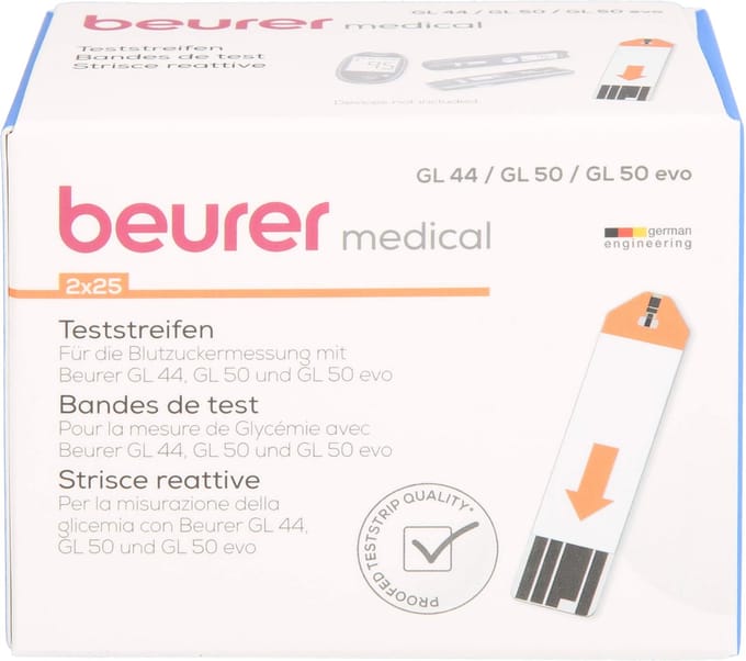 Beurer GL 44/50/50 evo Teststrips voor Bloedsuikermeter - Bloedglucosemeter - 50 Stuks - Codevrij