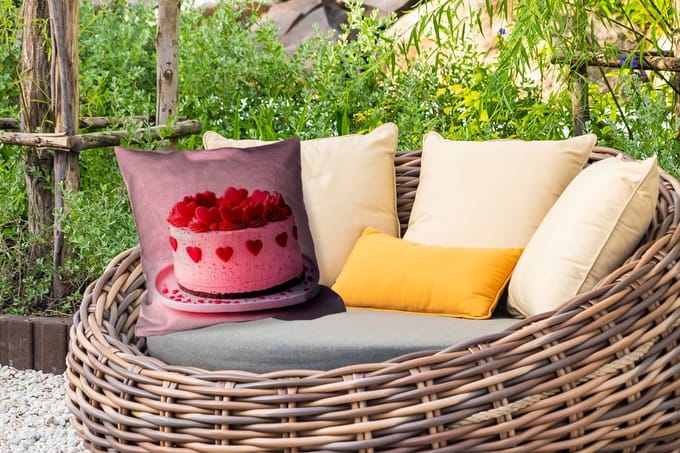 Buitenkussen - Taart - Hart - Roze - 45x45 cm - Weerbestendig