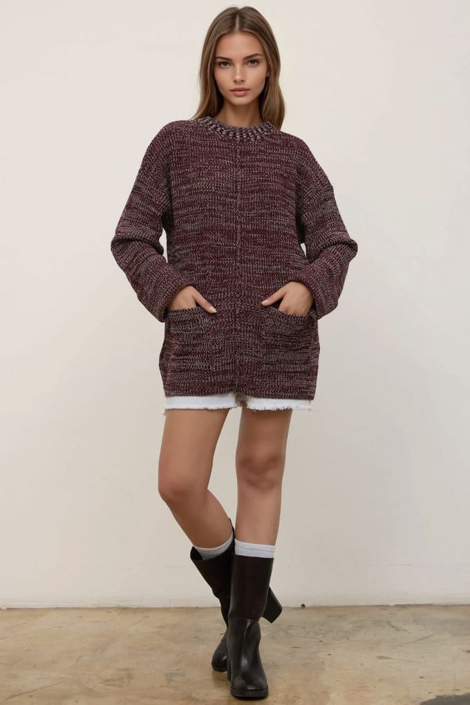 Relaxed Fit Textured Lange Gebreide Trui met Zakken
