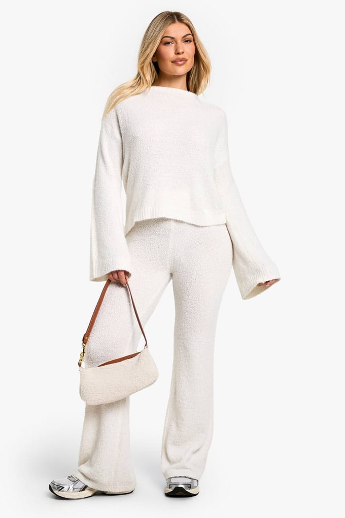 boohoo Dames Open Rug Boucle Trui | Cream | Maat: Medium