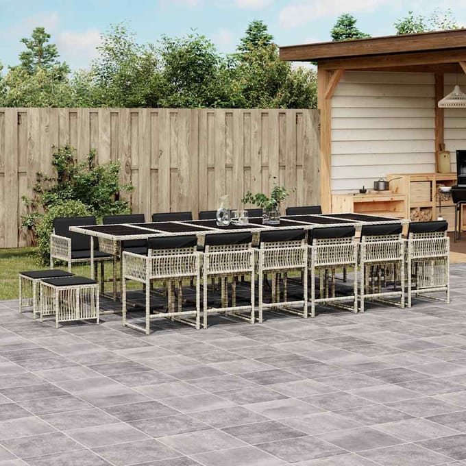 vidaXL - 17-delige - Tuinset - met - kussens - poly - rattan - lichtgrijs