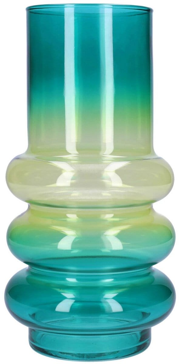 Glazen vaas Tess D10 13.6xh27 cm Petrol/geel