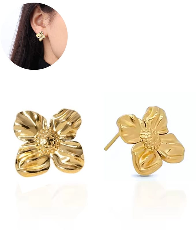Bloem Oorbellen Dames Goudkleurig - Statement Oorstekers - Medium Formaat (15 mm) - Waterproof - Giftbox - Bloom by Semyco