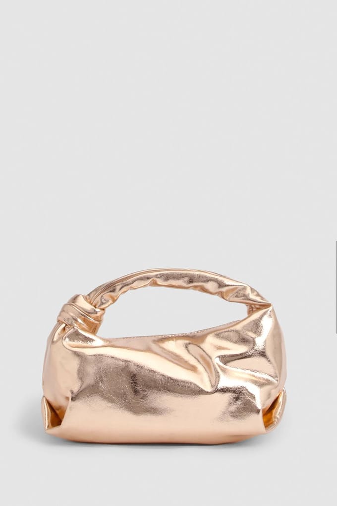 boohoo Dames Metallic Handtas Met Geknoopte Handgreep | Rose Gold