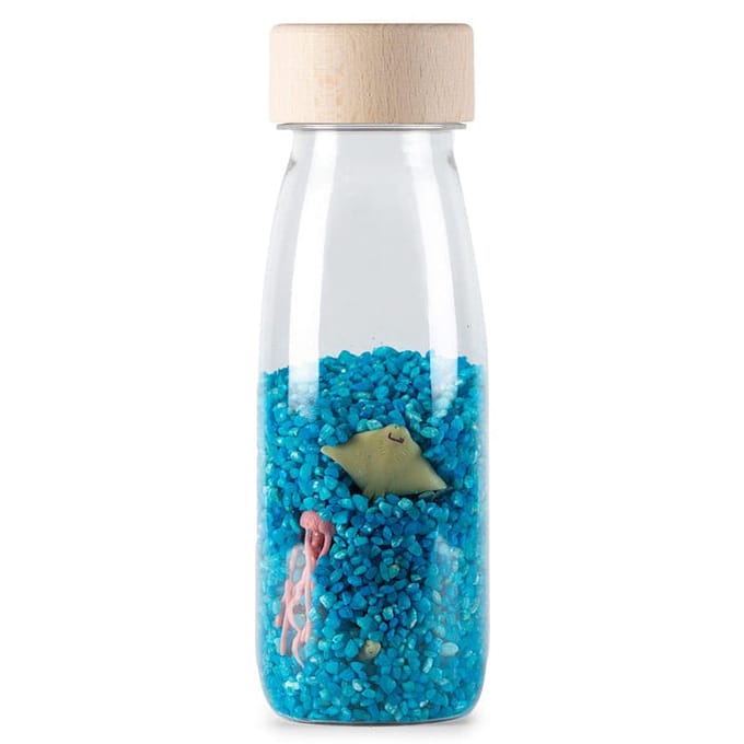 Petit Boum - Babyspeelgoed sensorische fles met geluid - Blauw
