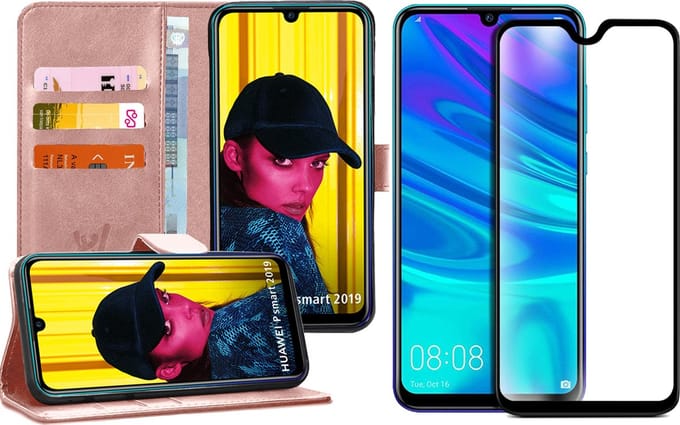Hoesje geschikt voor Huawei P Smart 2019 - Book Case Kunstleer Wallet Roségoud + Screenprotector Glas Full Screen Protector