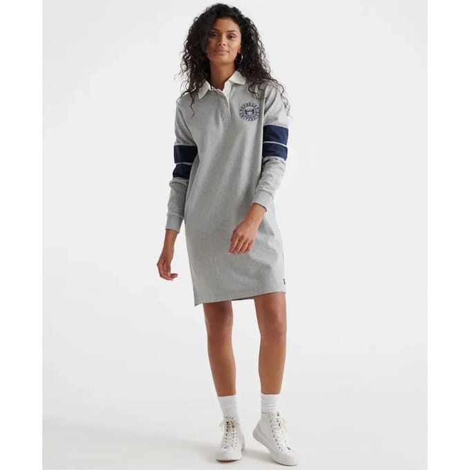 Superdry Webb Rugby Korte Jurk Met Lange Mouwen Grijs 2XS Vrouw