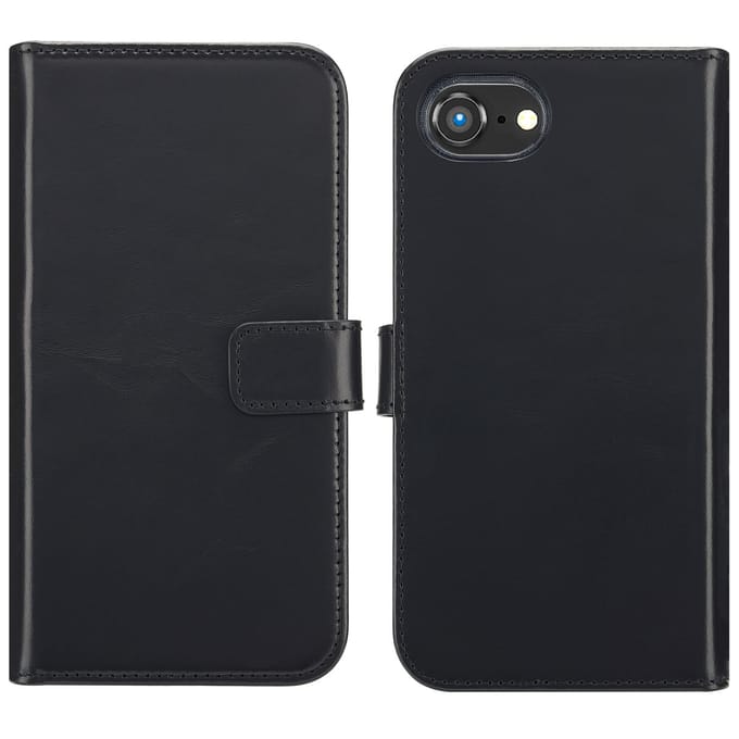 Selencia Hoesje - Geschikt voor Apple iPhone 17e / 16e - Echt Lederen Bookcase - Zwart