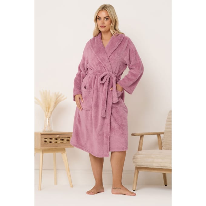 Yours Roze Fluffy Badjas Met Sjaalkraag Size 58-60