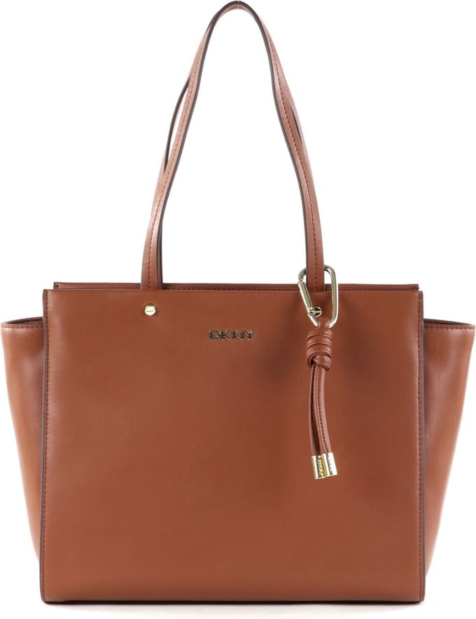 DKNY Leren Schoudertas Shopper Mackenzie Logo Tote Caramel Bruine