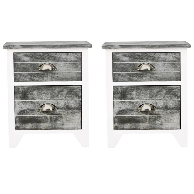 vidaXL - Nachtkastjes - 2 - st - met - 2 - lades - grijs - en - wit