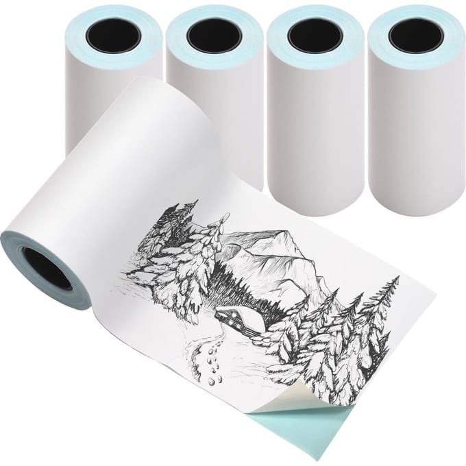 Papier autocollant thermique direct blanc imprimable sans BPA Sticky Thermal Paper 5 Rolls white