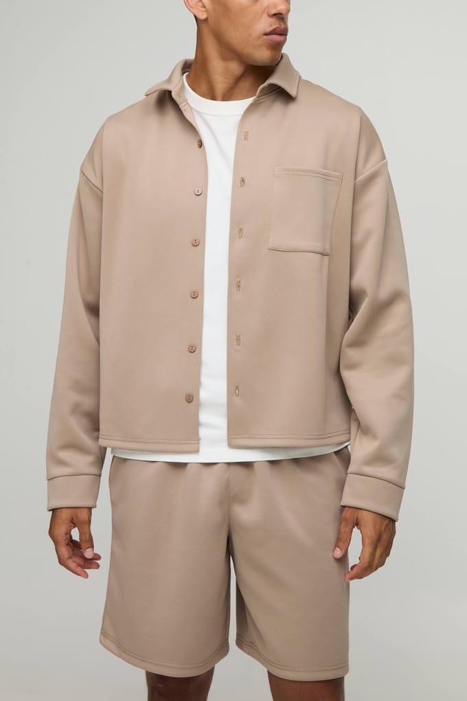 Oversized Scuba Harrington en Relaxed Short Set | Taupe | Size Medium
