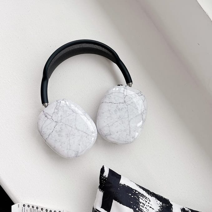 MY PROTECT - Siliconen Marmer Cover Case geschikt voor Airpods Max - Wit