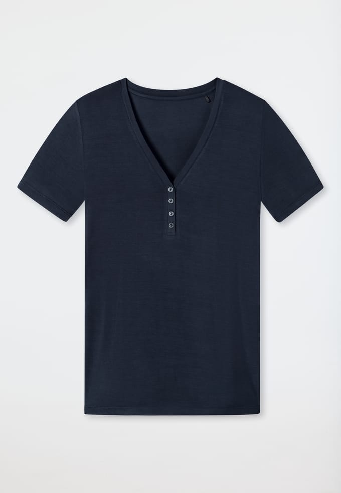 Henley-shirt met korte mouwen en knoopsluiting, blauw - Mix+ Relax 34