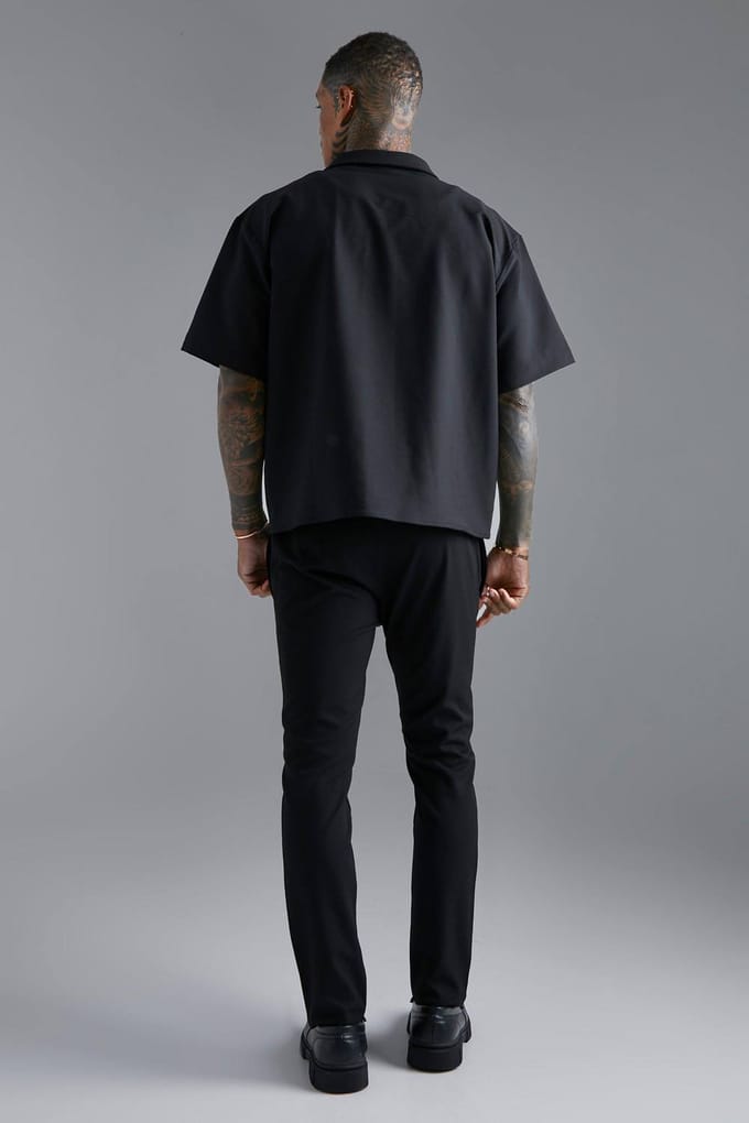Short Sleeve Technical Stretch Oversized Boxy Fit Shirt | Black | Size Medium