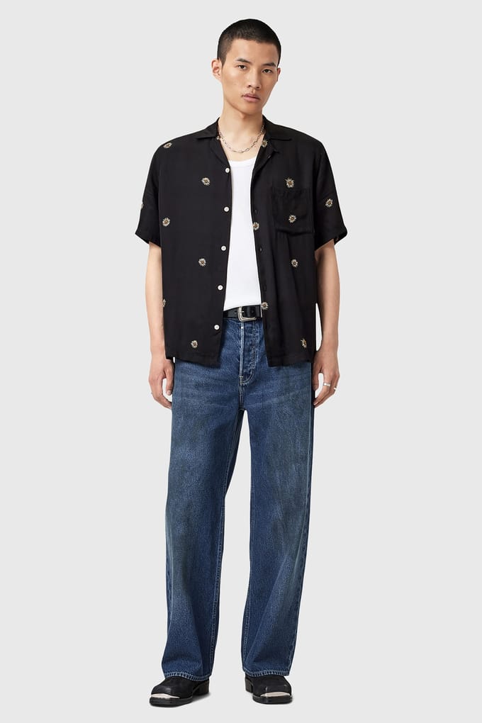 AllSaints Fleur Peace Ss Shirt Jet Black Größe: S | Casual hemden Outlet | Herren | Schwarz